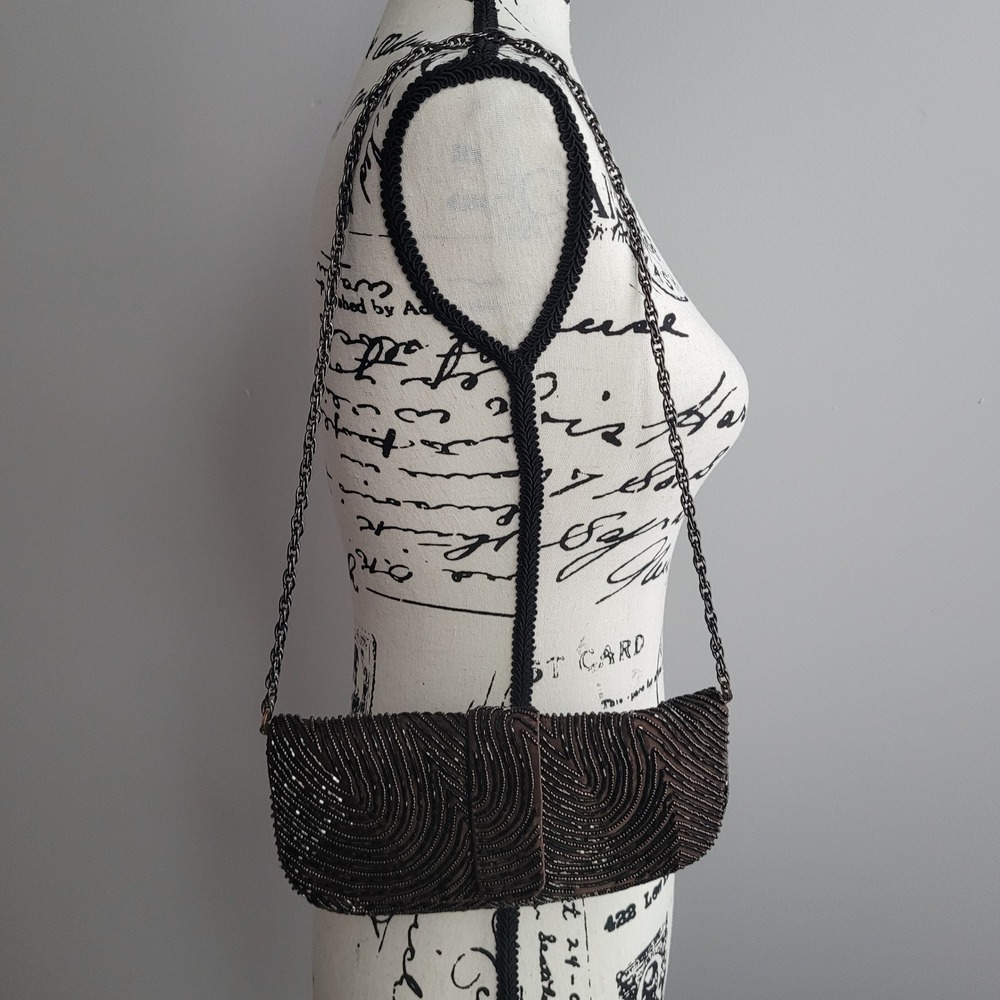 Vintage Talbots choolate brown beaded evening bag‎ clutch magnetic sparkle glam